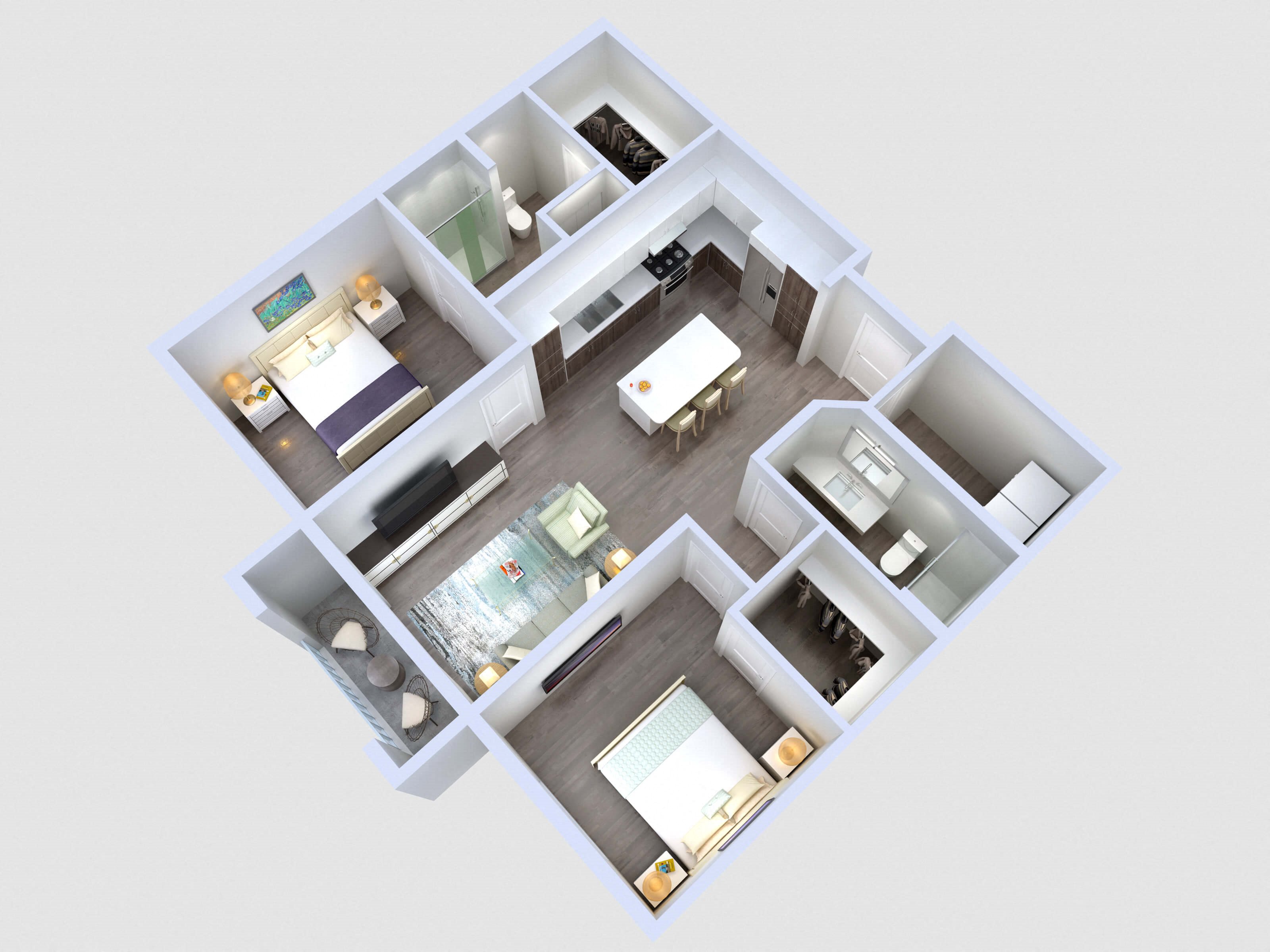 B2: 2 Bed 2 Bath floor plan